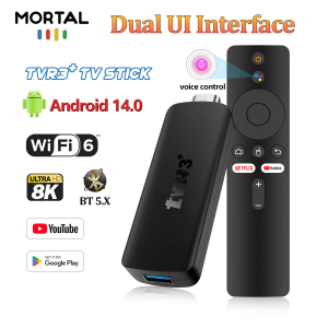 TVR3+ Smart Tv stick Android14.0  Rockchip RK3518 BT5.4 Google Voice 8k Dual Wifi6 Youtube Multi Language Streaming Media Player