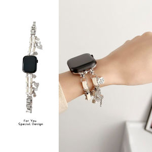 Leather Strap With Decoration Pendant for Apple Watch Band 44mm 49mm 42mm Apple Watch Series 9 38mm 40mm Belt Loop bracelet for iWatch series 9 SE 8 7 6 5 4 3