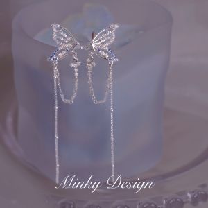 Original Sparkling Butterfly Dance Earring Clips with Tassel No Piercing Required Face Slimming High-End Feeling Fashion Jewelry