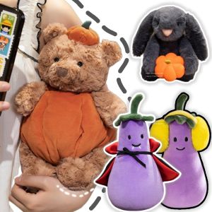 Halloween Pumpkin Pajama Brown Bear PLushie Stuffed Animals Dark Cloak Eggplant Grey Bunny Doll toys for Kids Festival Decor Toy