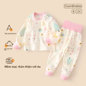 Bộ Đồ Ngủ Cotton Nguyên Chất Mùa Thu Cho Bé Gái Quần Áo Bảo Vệ Bụng Quần Áo Trẻ Em Bộ Đồ Ngủ Tách Biệt Áo Chui Đầu Thấm Hút Ẩm