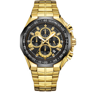 WWOOR Men Watch Military Male Top Brand Luxury Gold Full Steel Waterproof Chronograph  Wristwatch With Calender