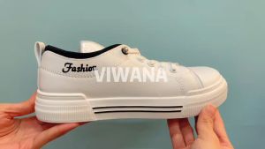 VIWANA White Sneakers Shoes Women Korean Style Leather Casual High Tops Shoes 2022 New Original Lace Up Ladies Comfort Rubber Sports Shoes Fashion Shoes For Women On Sale