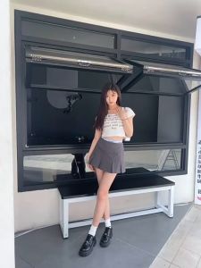 8804 Fashion Ladies Striped Pleated Low Waist Korean Skirt Skinny Covered Cross A-line Half-body Skirt Mini Skirt for Women