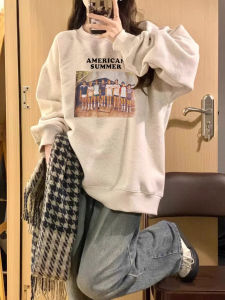 อเมริกันเรโทร โอเวอร์ไซส์ เสื้อสเว็ตเชิ้ต ผู้หญิง ฤดูใบไม้ผลิ ฤดูใบไม้ร่วง บาง หลวม สไตล์ขี้เกียจสั้น เสื้อโค้ท ใส่สบาย ผ้าฝ้าย โพลีเอสเตอร์ Blend