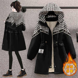 plus Size Ladies Plaid Splicing Lamb Fur Cotton Jacket Winter Clothes Fleece Lined Parka Womens Fashionable Streetwear