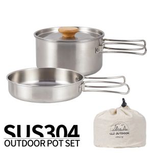 CLS NOBANA Camping Pot Set 304 Stainless Steel 2pcs Outdoor Cookware Kit Cooking Set Travel Tableware for Tourism Hiking Picnic