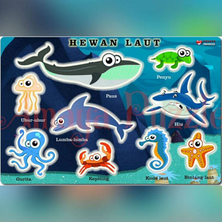 Puzzle Hewan Laut Ikan Kepiting Bintang Laut Gurita Kuda Laut Penyu Kura-kura