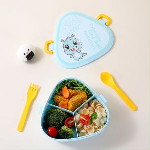 MallMainan-C990 Lunch Box Anak 3 Sekat Motif Dino 800ML dengan Sendok Garpu BPA FREE / Kotak Makan