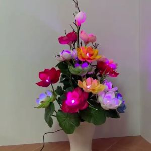 Hoa Mộc Lan Decor 15 bông - Chậu Hoa Mộc Lan Trang Trí Có Gắn Đèn 15 bông- Hoa Mộc Lan Phát Sáng