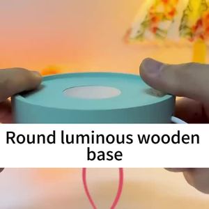 Modern style pink white round wooden light stand with LED display bases small table lamp crystal glass resin art centerpieces