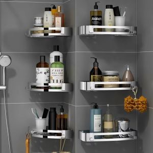 304 Stainless Bathroom Rack Stainless Steel Toilet Rack/Shelf Shampoo Rack Organizer Towel  Bathroom Shelves Corner Shelf Organizer Kitchen Sucker Wall Mounted Storage Corner Rack Bathroom Accessories