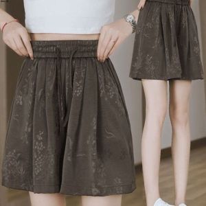 กางเกงขาสั้นผ้าไหมน้ำแข็งเอวสูงไซส์ใหญ่ กางเกงขายาวทรงหลวม 5 นิ้ว กางเกงกีฬาลำลอง ทรงหลวม สำหรับผู้หญิงไซส์ใหญ่