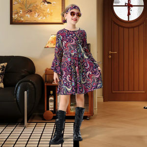 Trẻ Em Cô Gái 70 S Disco Hippie Trang Phục in hoa đồng quê Tay áo loe Ăn Mặc Với kính có băng quấn đầu Cho Halloween Hàng Ngày 5-12 Năm