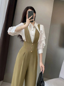 2023 Autumn Design Suspender Pants High Grade Slimming High Waist Suit Wide Leg Pants Black Jumpsuit for Women