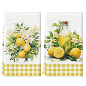 2Pcs Yellow Plaid Lemon Kitchen Towels 40Cm*60Cm Towel Set Best Kitchen Towels Super Absorbent Soft Cleaning Cloth Cooking and Baking Tea Towels Hand Towels Cleaning Cloths Dishcloths Kitchen Decor Living Room Decorations Kitchen Essentials...