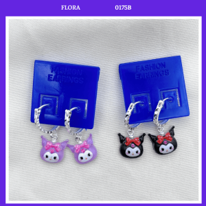 FLORA 0175B - Bông tai bạc ta hình Kuromi màu đen tím dành cho bé gái