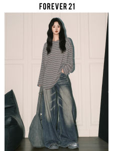 Forever 21 American Retro High Waist Wide Leg Jeans Womens Straight Cut Denim Blue for Pear Shaped Body Autumn Trend