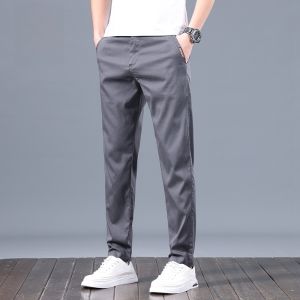 ROMON | Lormen Mens Summer Thin Ice Silk Casual Pants Loose Straight Leg Business West Pants Quick Dry Elastic Long Trousers