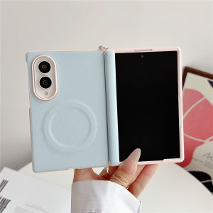 szhaiyu | Luxury Contrast Color Leather for Magsafe Magnetic Case for Samsung Galaxy Z Fold 8 Fold8 Wide Hinge Protection Shockproof Cover