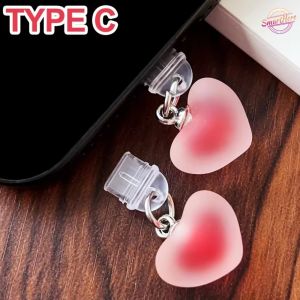 2ชิ้นชิ้นชิ้นจุกกันฝุ่นหัวใจน่ารักไล่ระดับสี USB ชาร์จพอร์ต C-Type C ปลั๊กป้องกันหมวกสามารถใส่ได้กับ IPhone Samsung
