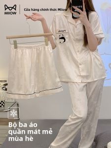 Bộ đồ ngủ MiiOW cho nữ vải lụa băng mỏng nhẹ thoáng khí in hình gấu trúc