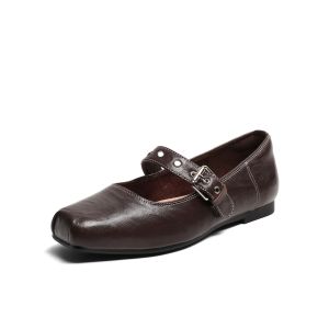 Belle | Leather Square Toe Mary Jane Ballet Shoes For Women
