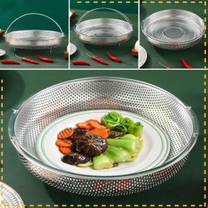 Convenient Handheld Anti-scald Stainless Steel Steaming Tray with Handle Multifunctional Potato Corn Food Steamer Basket Kitchenware