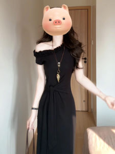 BIFEIMENG | Hepburn Style Black Off-Shoulder Dress Women Elegant Waist Slim Long