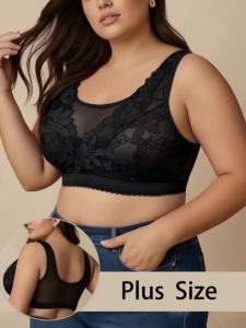 Áo Ngực Ren Hoa Trắng Size Lớn Kiểu Bralette Cổ Chữ V Có Lưới Không Gọng Thoải Mái Dây Rộng Thoáng Khí Dùng Để Ngủ Và Mặc Nhà Áo Ngực Thể Thao Nữ