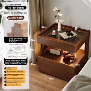 XIANGNANSONG | Smart Solid Wood Bedside Table with Light Storage Organizer