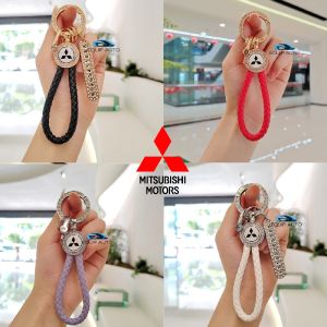 อุปกรณ์ตกแต่งพวงกุญแจรถมิตซูบิชิแหวนทองและโซ่เงินพร้อมสายคล้องโลโก้