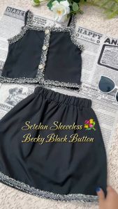 [KIDSFASHIONKOLEKSI] Setelan Sleeveless Becky Black Button Rhinestone Line Anak Perempuan