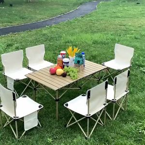Folding chair and table barbecue table and chair camping folding chair outdoor camping egg roll Table and chair set for outdoor garden Table and chair set(Black and khaki)