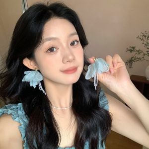 Beach Vacation Style Flower Tassel Earrings Womens Beautiful Beaded Oversized Studs New 2025 High-End Feeling Ear Jewelry