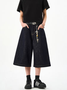 Woostop | American Retro Denim Blue Casual Loose Fit Jean Shorts 3/4 Length