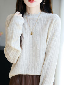 เสื้อสเวตเตอร์ถักคอปกสูงแบบสั้นสีขาวสำหรับผู้หญิง ฤดูใบไม้ร่วง/ฤดูหนาว 2025 ใหม่ ด้ายเนื้อบางเนื้อเนียนเนียน ดีไซน์เก๋ไก๋