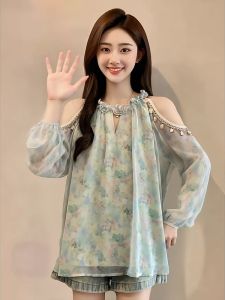 AIYITI | Unique Off-Shoulder Flower Print Chiffon Blouse for Plus Size Women