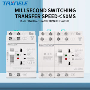 Taxnele Din Rail สวิตช์63A 2P 4Pสวิตช์แปลงไฟฟ้าอัตโนมัติแบบคู่230VAC สวิตช์เลือกกำลังไฟไม่ขาดช่วง