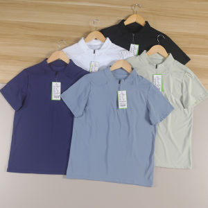 High-End Outdoor Mens Short Sleeve T-Shirt Quick Dry Moisture Wicking Comfortable Elastic Stand Collar Half Zip Summer New Arrival