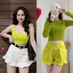 Quần Đùi Jeans Nữ  Quần Short Jeans Nữ Phối Xòe Ống Cực Dễ Thương