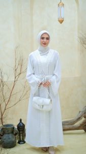 AYESHA Abaya Putih Turkey Gamis Wanita Terbaru Mewah Elegan Premium 060 Putih