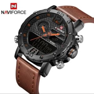naviforce 9134 kulit dualtime jam tangan pria original tahan air