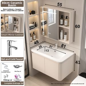 Ceramic Integrated Sink and Sintered Stone Washstand Bathroom Cabinet Set