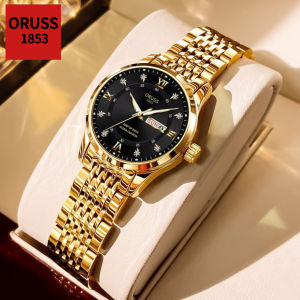 [Gift][With Box]ORUSS Original Women Luminous Luxury Dual Calendar Waterproof Stainless Steel Small Watch Analog Fashion Korean Automatic Quartz Minimalist Wrist Watch For Woman Elegant