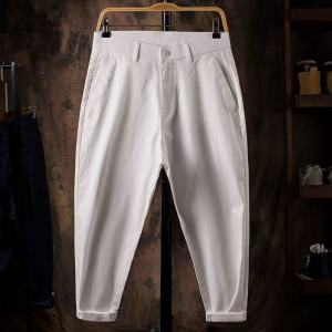 Mens Spring Autumn Cotton Casual Pants Pure Color Loose Fit Cone Shape Straight Nine Points Trendy Trousers Daily Wear