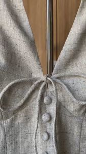 Vải bố tweed Có lót Cúc bọc Đầm chữ A cổ yếm cột nơ đính cúc hở lưng đứng form cực tôn dáng dễ thương năng động nữ tính DESTINY DRESS