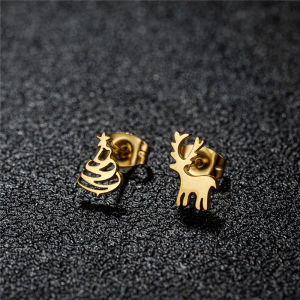 1 Pair Christmas Tiny Accessories for Cute Deer Women Earrings Classic Fashion Xmas Tree Stainless Steel Earring New Year Gifts