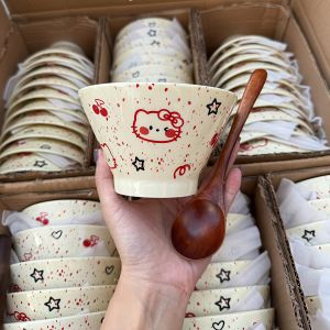 Bát Đựng Cơm Hình Mũ Hoạt Hình Bằng Gốm Sứ Kitty Cat Bát Đựng Cơm Trang Trí Nhà Bếp Cao Cấp Cho Người Lớn Hình Mũ Hoạt Hình