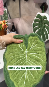 Khăn Lau Tay Hình Lá Xanh Cao Cấp - Khăn Treo Nhà Bếp Thấm Nước Nhanh Decor Sang Trọng